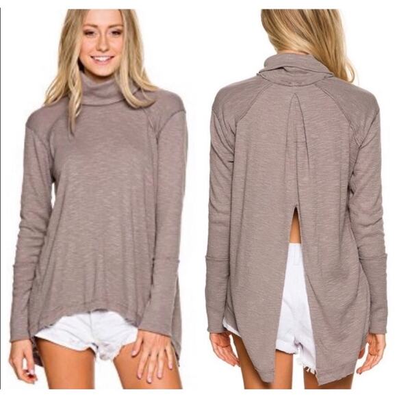 Free People Tops - Free People Top Split Back Nutmeg Brown Turtleneck Blouse S Sweater Shirt Boho